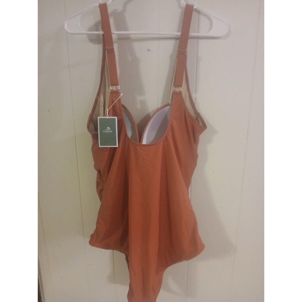 Eomenie Twist Front Side Shirred 1 PC Women 2XL Orange Molded Cup New - Picture 2 of 5